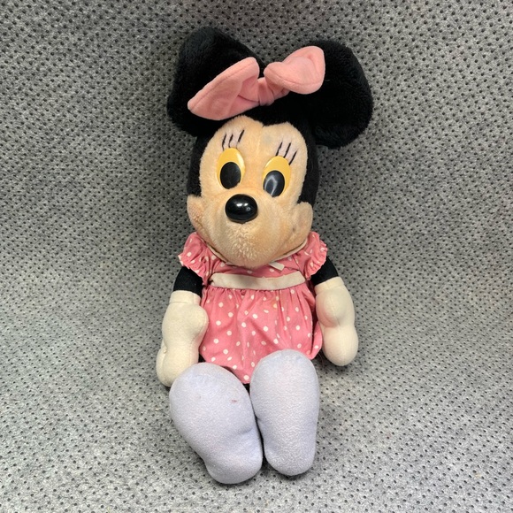Vintage '80s Playskool Disney Minnie Mouse Pink Polka Dot 16" Plush - Picture 1 of 3
